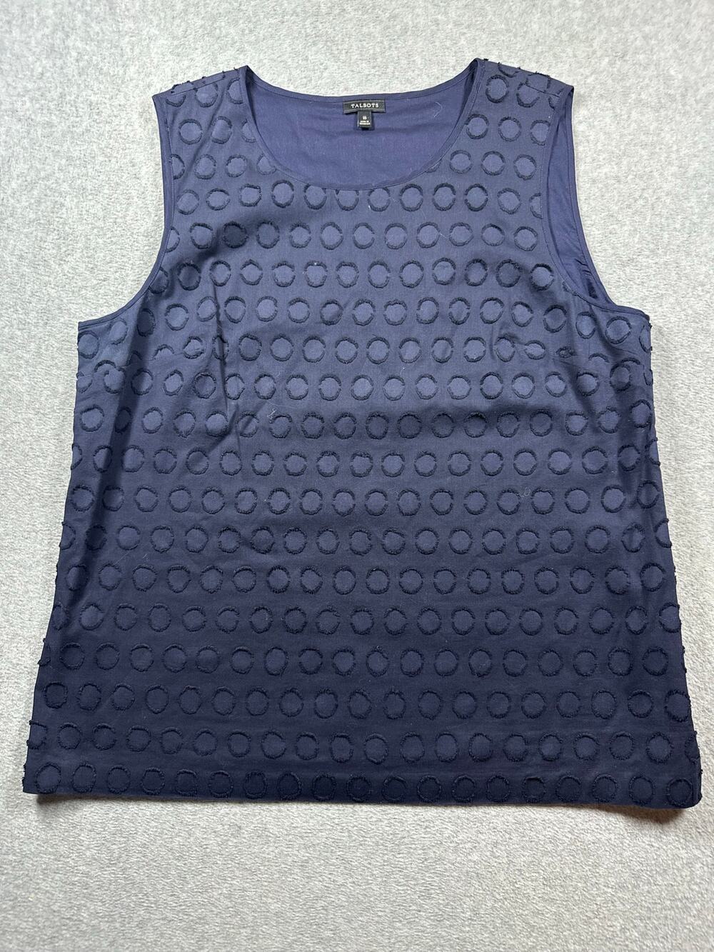 TALBOTS Tank Top Blouse Women's Size 16 Navy Blue Textured Round Neck Sleeveless